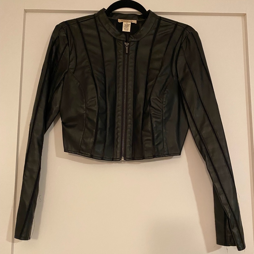 Black Striped Fake Leather Jacket
